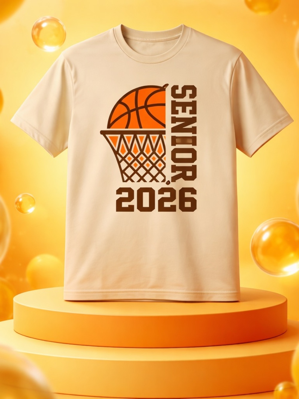Senior 2026 Basketball Graphic Tee - Beige & Orange XL Unisex